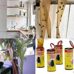 4pack Indoor Hanging Fly Traps Ribbon Tape for Pest Control Kitchen Garden