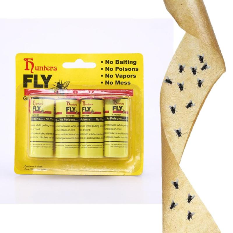 4pack Indoor Hanging Fly Traps Ribbon Tape for Pest Control Kitchen Garden