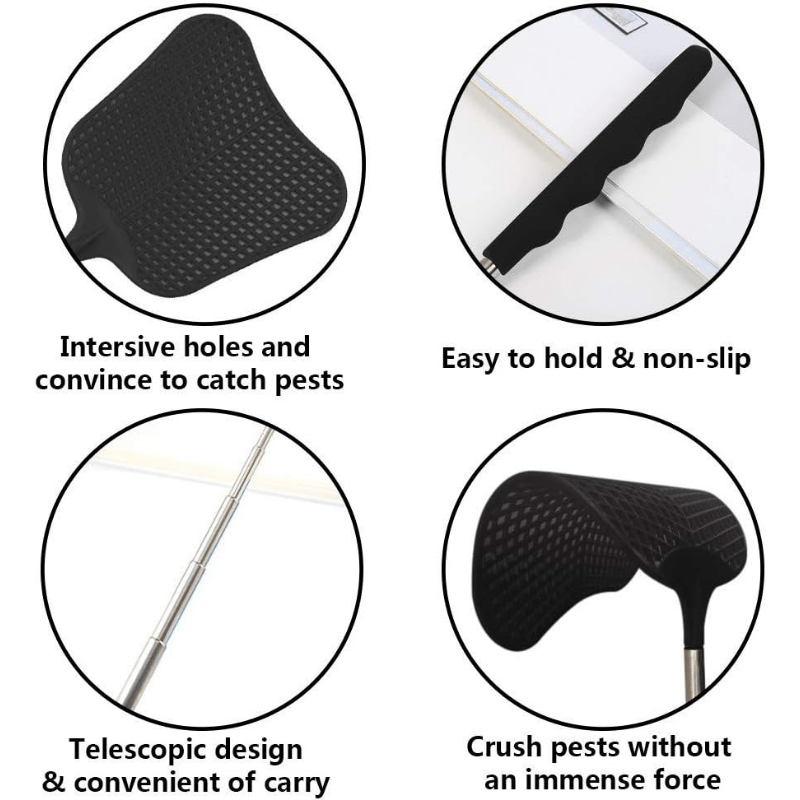 5 Pack Retractable Fly Swatters Extended Handles Durable Heavy Duty Set 5 Colors