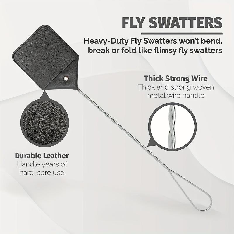 Sturdy Leather Fly Swatter with Metal Handle