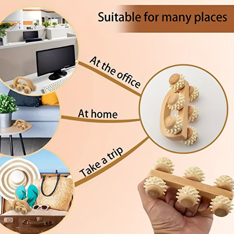 Six-Wheel Wooden Roller Massager for Stress Relief