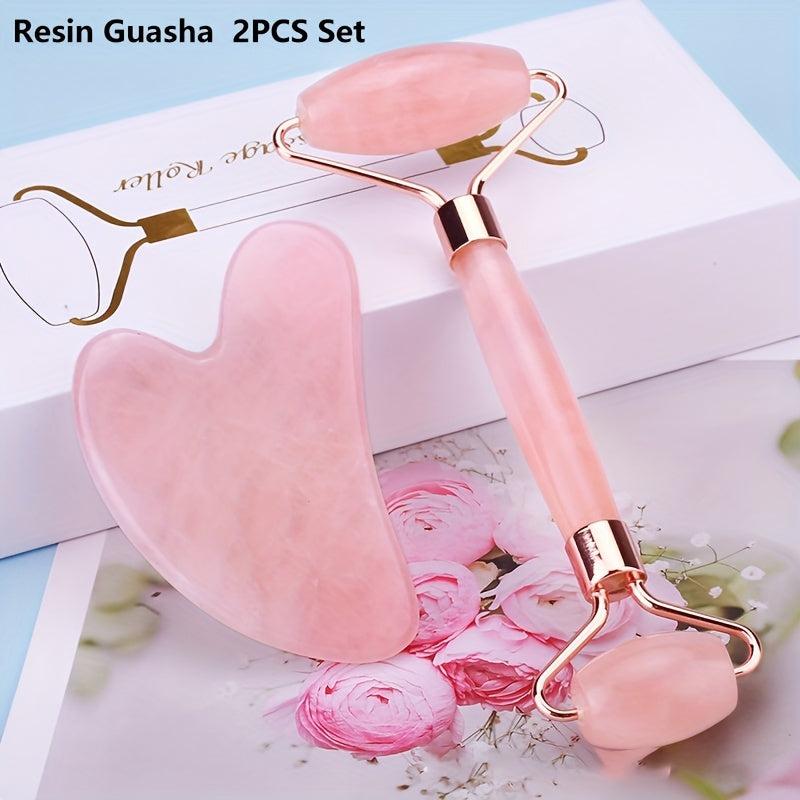 Pink Gua Sha Roller Scraping Board Beauty Set