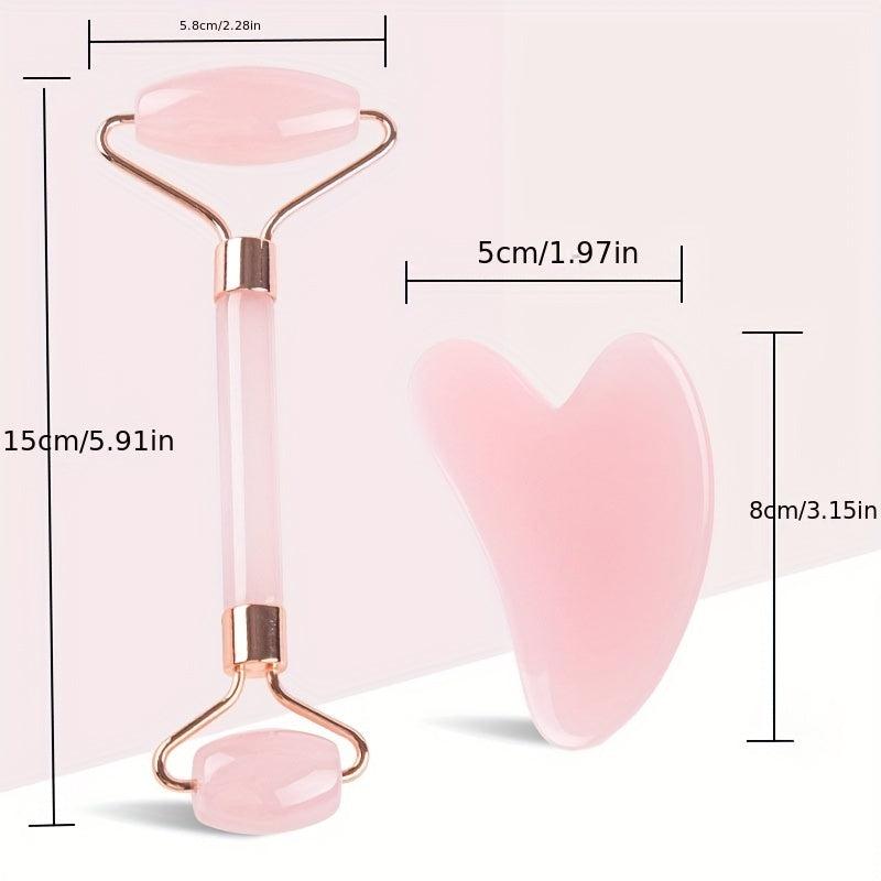 Pink Gua Sha Roller Scraping Board Beauty Set