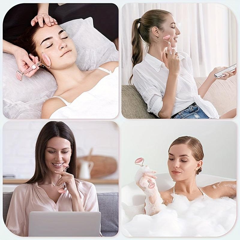 Pink Gua Sha Roller Scraping Board Beauty Set
