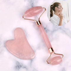 Pink Gua Sha Roller Scraping Board Beauty Set