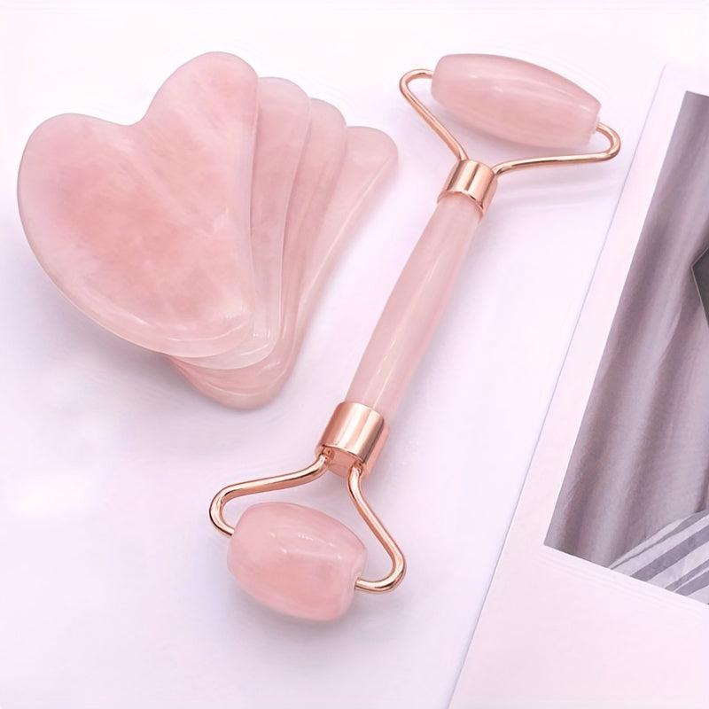 Pink Gua Sha Roller Scraping Board Beauty Set