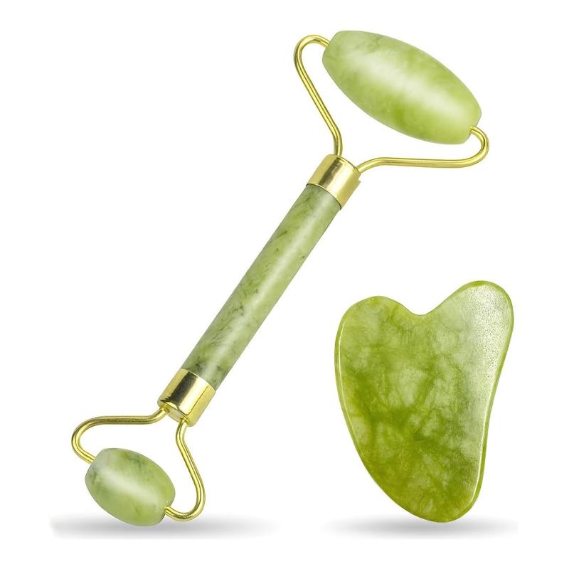 2pcs Jade Gua Sha Board Roller Set Facial Massage Tool Body Gua Sha Massager