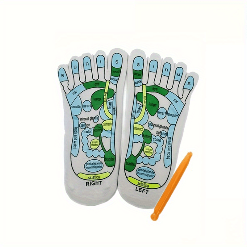 Foot Acupressure Socks + Point Charts Massage Sticks