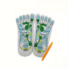 Foot Acupressure Socks + Point Charts Massage Sticks