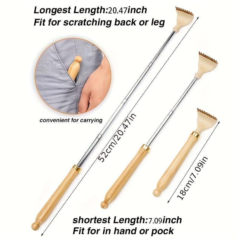 Bamboo Back Scratcher Retractable Long Handle Portable Scraper