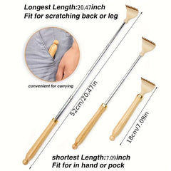 Bamboo Back Scratcher Retractable Long Handle Portable Scraper