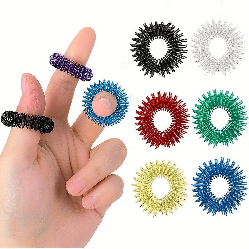 6pcs Mini Finger Massage Ring Carbon Steel Spring Finger Pressure Ring
