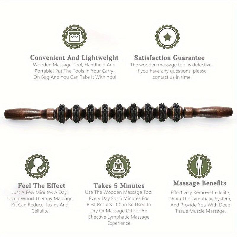 Wooden Handle Fascial Massage Roller Trigger Points