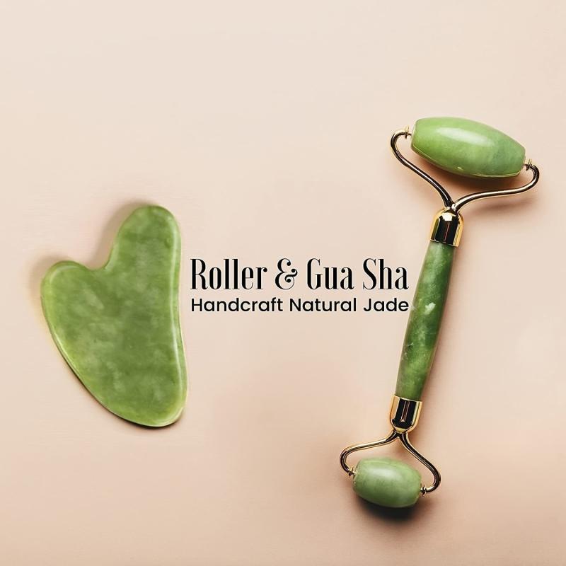 Jade Roller & Gua Sha Set Natural Zirconium Double Head Face Massage Tool