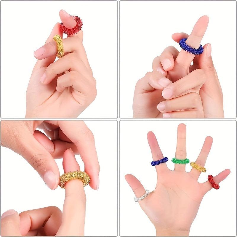 Finger Massager w/ 6 Spiky Rings - Relieve Fatigue, Body Massage