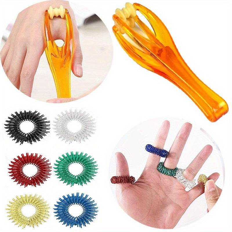 Finger Massager w/ 6 Spiky Rings - Relieve Fatigue, Body Massage