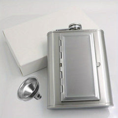 Portable Stainless Steel Cigarette Case & Hip Flask Set with Funnel