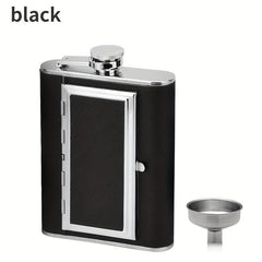 Portable Stainless Steel Cigarette Case & Hip Flask Set with Funnel