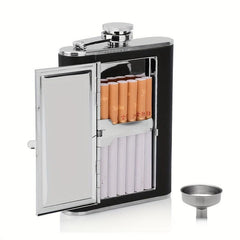 Portable Stainless Steel Cigarette Case & Hip Flask Set with Funnel