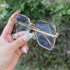 Transparent Tea Square Frame Metal Anti Glasses