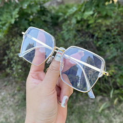 Transparent Tea Square Frame Metal Anti Glasses