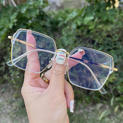 Transparent Tea Square Frame Metal Anti Glasses