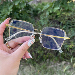 Transparent Tea Square Frame Metal Anti Glasses