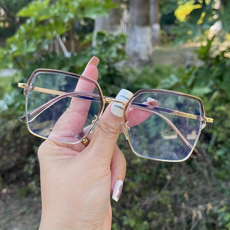 Transparent Tea Square Frame Metal Anti Glasses