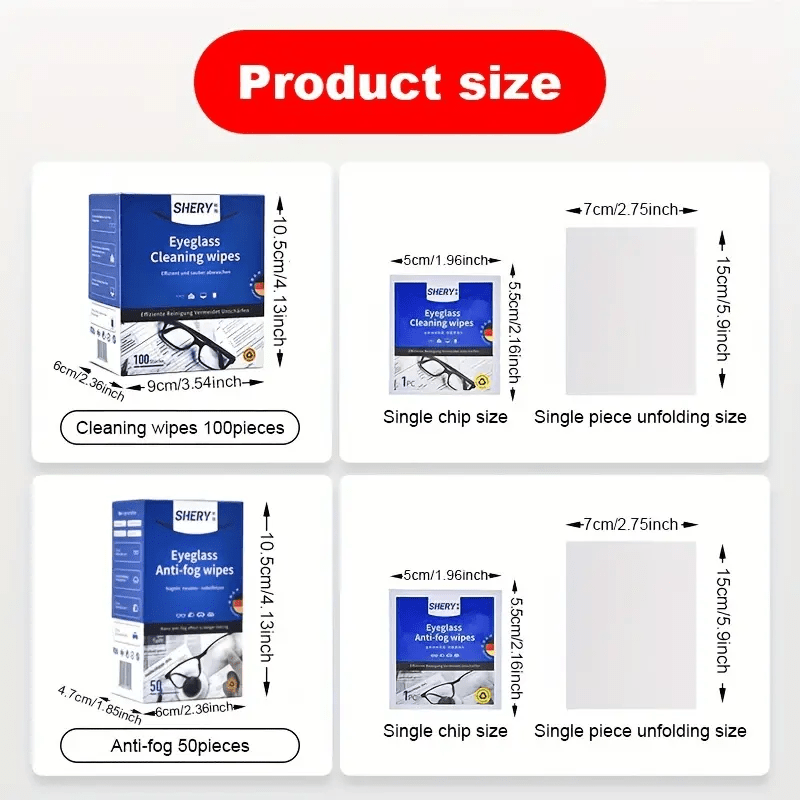 100pcs Anti-fog Wet Wipes for Glasses & Mobile Phone Screen