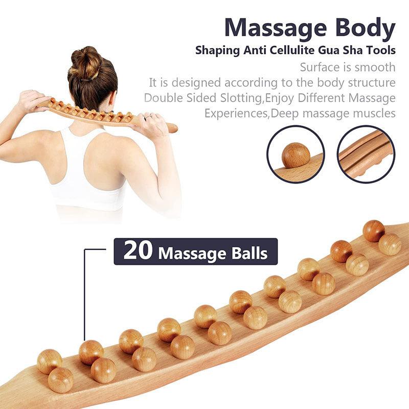 20 Beads Gua Sha Massage Stick Carbonized Wood Back Scrapping Wand