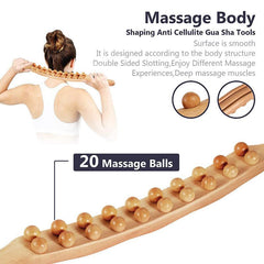 20 Beads Gua Sha Massage Stick Carbonized Wood Back Scrapping Wand