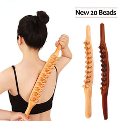 20 Beads Gua Sha Massage Stick Carbonized Wood Back Scrapping Wand