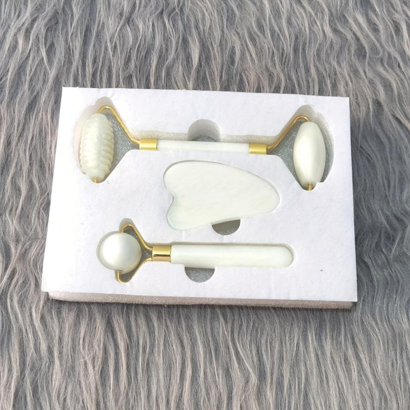 3pcs Natural Stone Gua Sha Facial Roller Jade Stone Massage Board Beauty