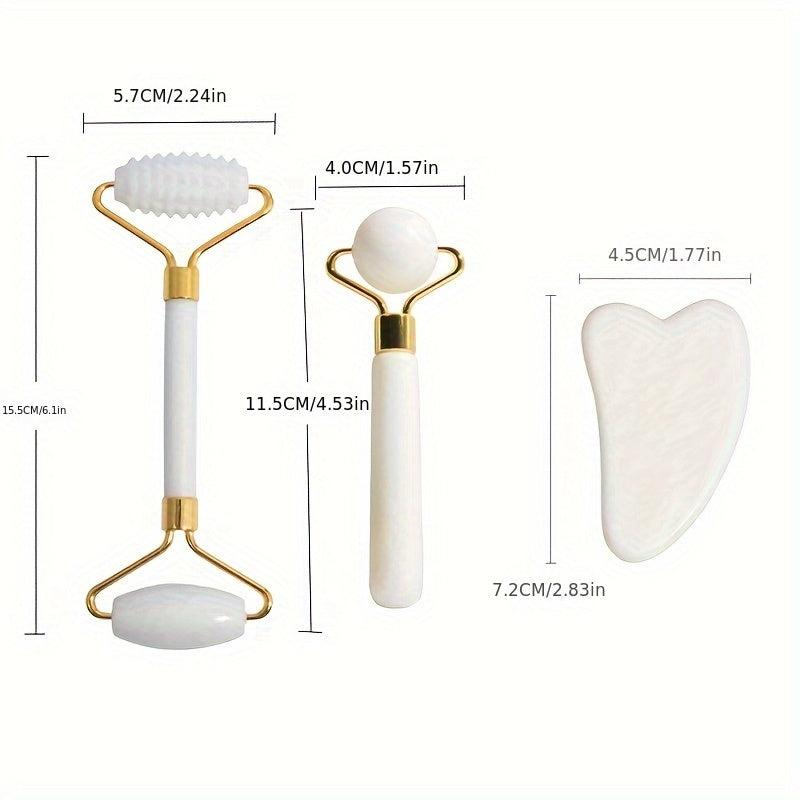 3pcs Natural Stone Gua Sha Facial Roller Jade Stone Massage Board Beauty