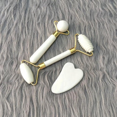 3pcs Natural Stone Gua Sha Facial Roller Jade Stone Massage Board Beauty