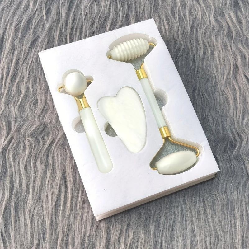 3pcs Natural Stone Gua Sha Facial Roller Jade Stone Massage Board Beauty