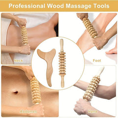 Wooden Gua Sha Scraper & Massage Roller Stick Set