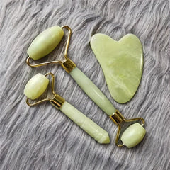 3pcs Natural Jade Face Roller Scraping Set Facial And Neck Massage