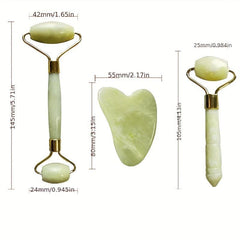 3pcs Natural Jade Face Roller Scraping Set Facial And Neck Massage