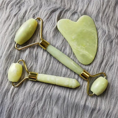3pcs Natural Jade Face Roller Scraping Set Facial And Neck Massage