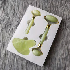 3pcs Natural Jade Face Roller Scraping Set Facial And Neck Massage