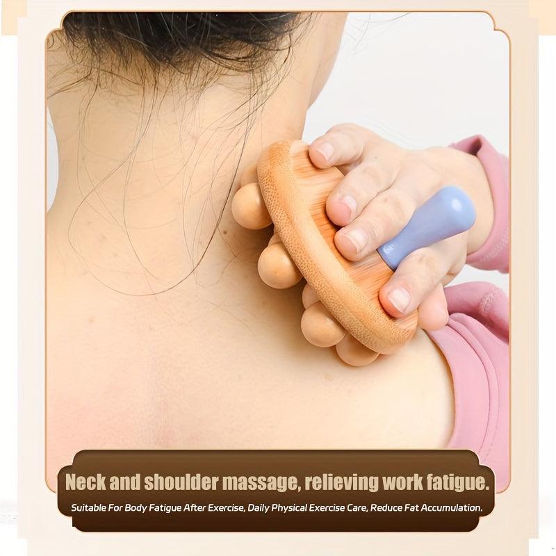 Wooden Massage Brush with 12 Smooth Beads for Body Shaping Meridians Unblocking
