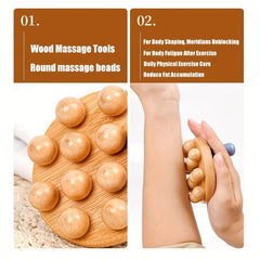 Wooden Massage Brush with 12 Smooth Beads for Body Shaping Meridians Unblocking