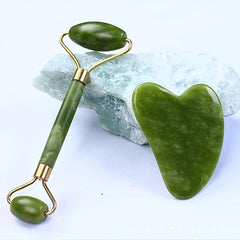 Jade Roller Massager Green Roller Scraping Board Set