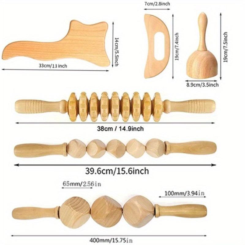 6pcs Wooden Massage Stick Set Gua Sha Massage Tool