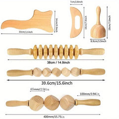 6pcs Wooden Massage Stick Set Gua Sha Massage Tool