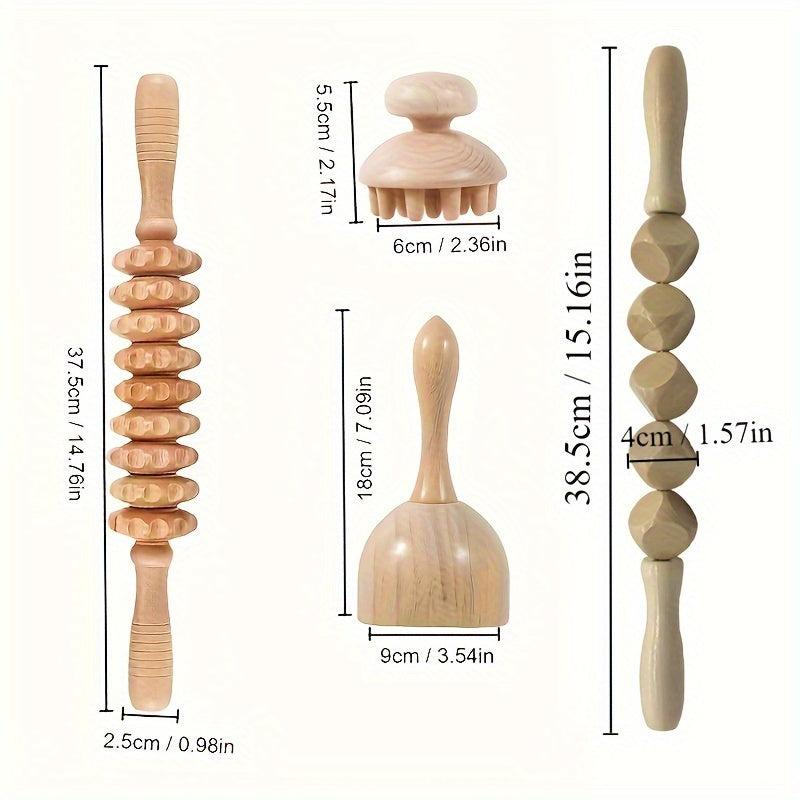 4pcs Wooden Therapy Massage Tools for Deep Muscle Tissue Massage