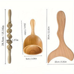 3pcs Wood Massage Tools Kit Handheld Trigger Point Stick Massager