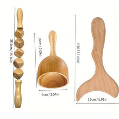 3pcs Wood Massage Tools Kit Handheld Trigger Point Stick Massager