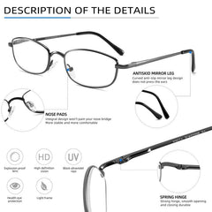 4Pack Lightweight Metal Frame Reading Glasses Classic Design for Men and Women